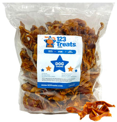 123 Treats pig ears 5lb bag full bag — natural single-ingredient chews for dogs.