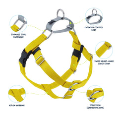 2 Hounds Design Freedom no-pull harness yellow side adjustments showing customizable fit