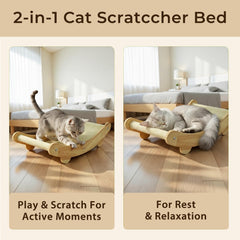 2-in-1 Natural Sisal Cat Scratcher Bed hammock shows ergonomic 160° lounging for large cats