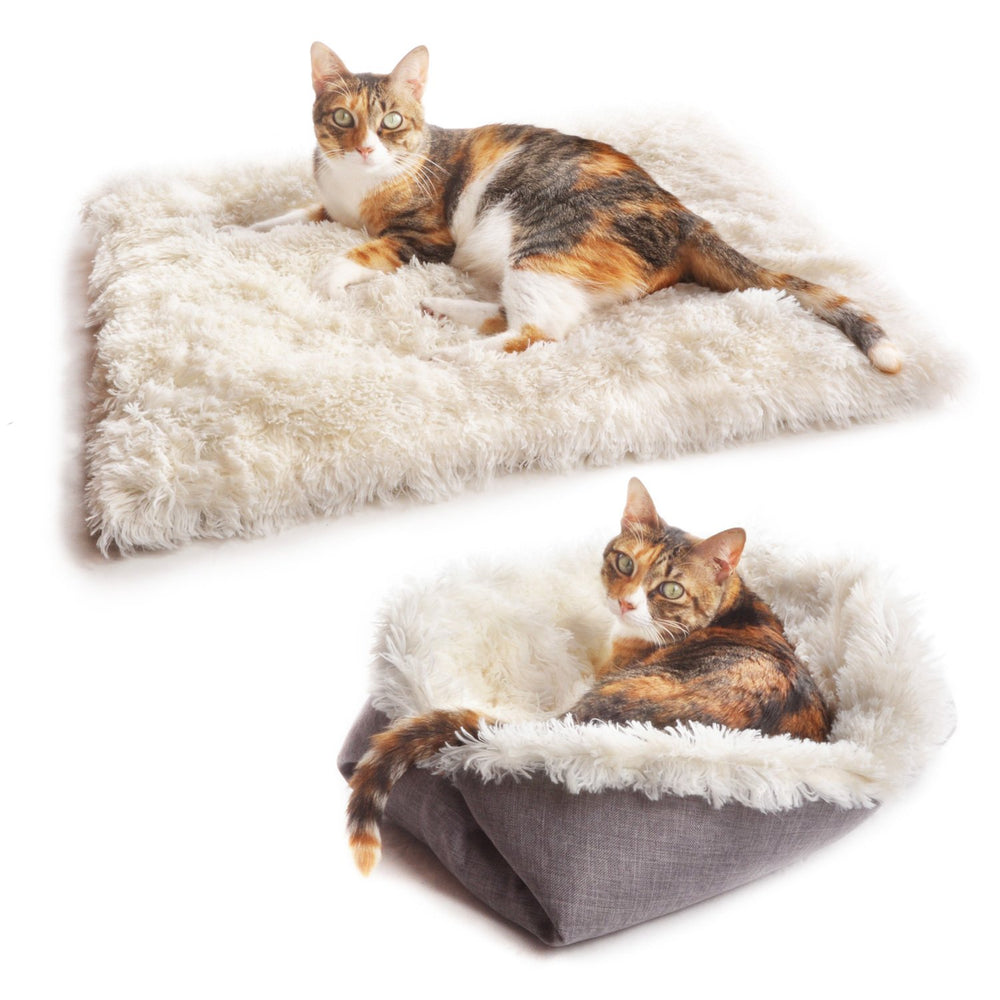 4CLAWS furry pet bed mat flat view offers plush comfort for cats and small dogs