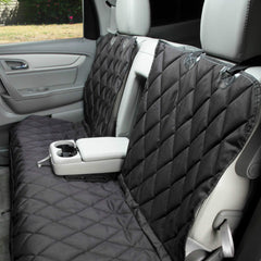 4Knines dog seat cover with double L zipper offers easy belt access during car trips.
