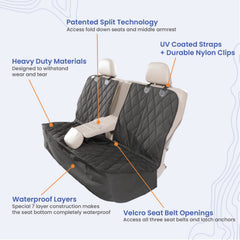 4Knines non-slip backseat cover stays in place during travel with pets.