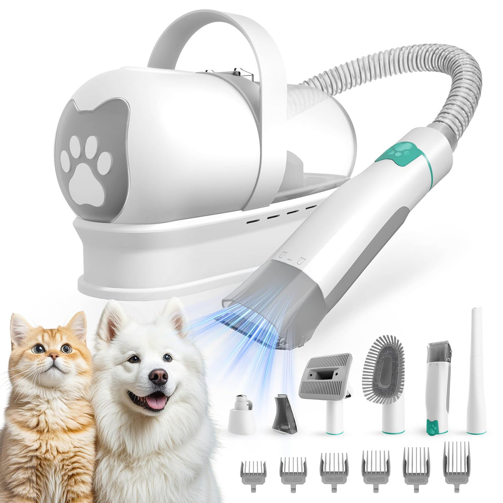 8VR dog grooming kit vacuum collection captures pet hair for a cleaner home