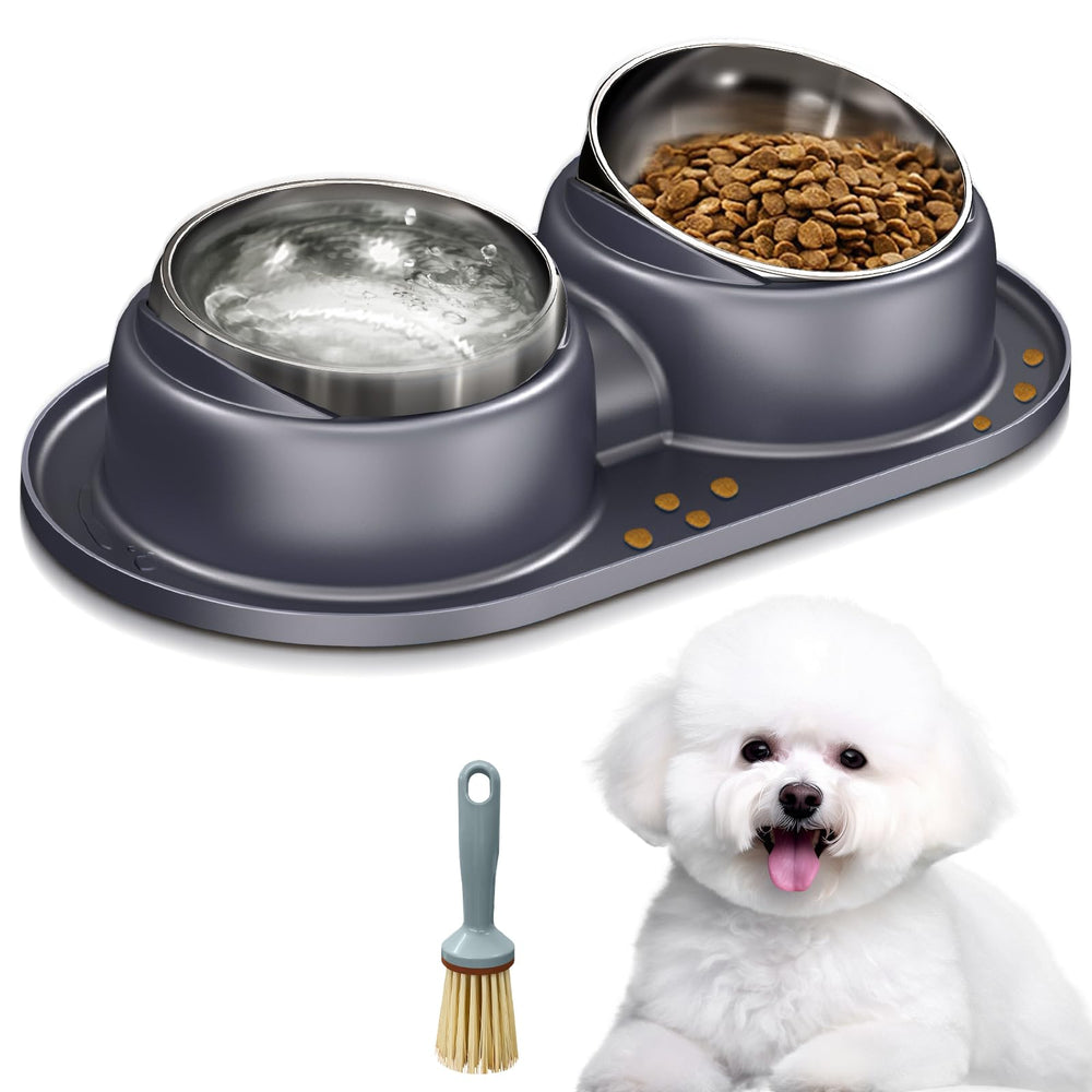 Trekora elevated cat bowls tilted-setup showing neck-friendly dining and mess-free feeding