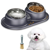 Trekora elevated cat bowls tilted-setup showing neck-friendly dining and mess-free feeding