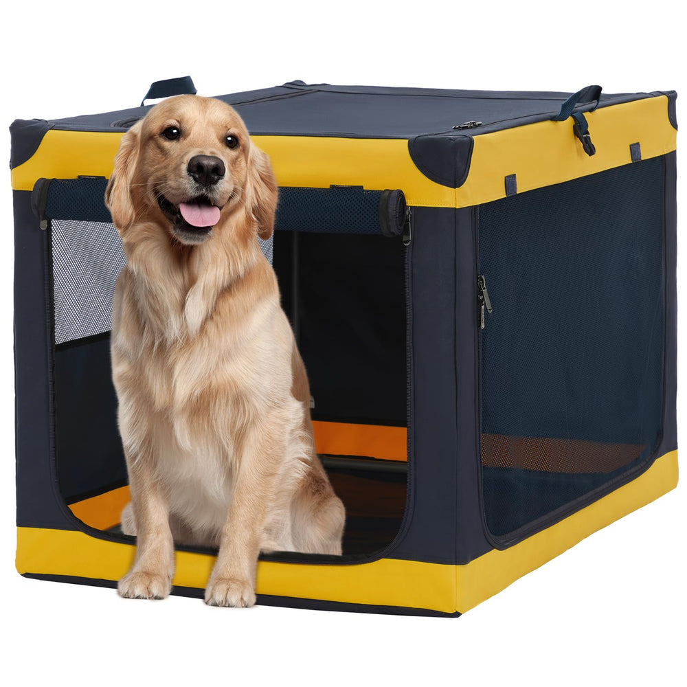 A 4 Pet 40-inch soft dog crate with steel-tube frame providing stability for large dogs