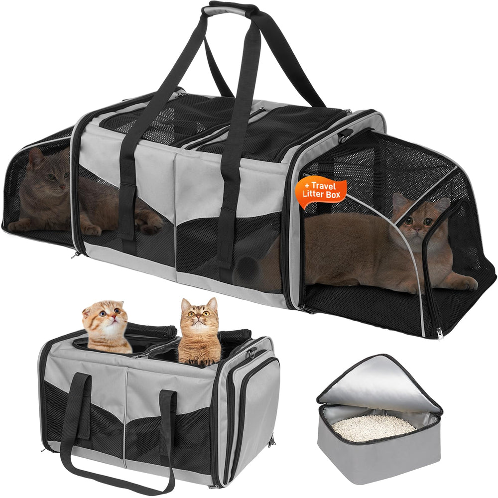 A.FATI portable double cat carrier with litter box enabling clean road trips