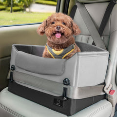 A4Pet upgraded dog car seat front view showing secure travel with patent buckles.