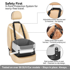 A4Pet car seat side view demonstrates stability for small dogs during steering and curves.