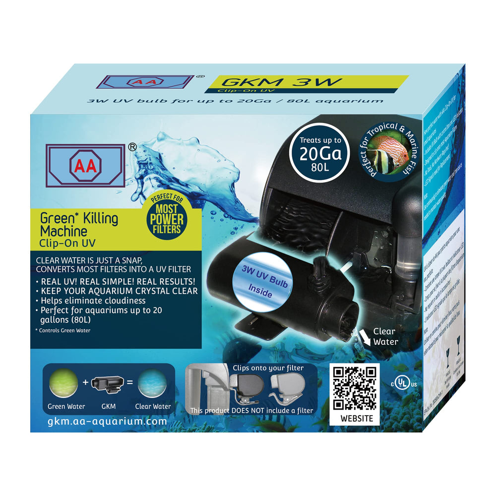 AA GKM3W Clip-On UV front view shows compact design for small aquariums.