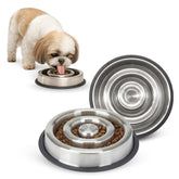 AASPIRE PETS slow-feeder bowl with spiral ridge promotes slower, controlled meals.