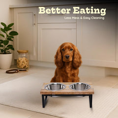 AASPIRE PETS raised feeding station with iron frame prevents tipping during meals.