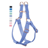 AaufiLux soft leather no pull harness purple front view for comfortable daily walks.