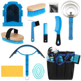 Abbylike 12-piece horse grooming kit with blue tote for on-the-go equine care