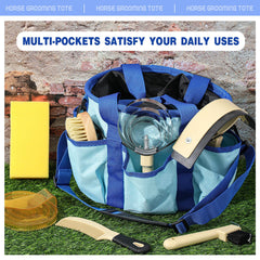 Abbylike blue oxford fabric bag protects grooming tools in any weather.