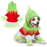 Abbylike Christmas outfit on dog with green hoodie and hat, ideal for festive photos