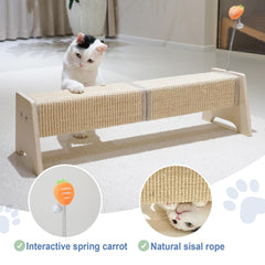 Aberatail Cat using scratch post horizontally helps protect furniture from claws.