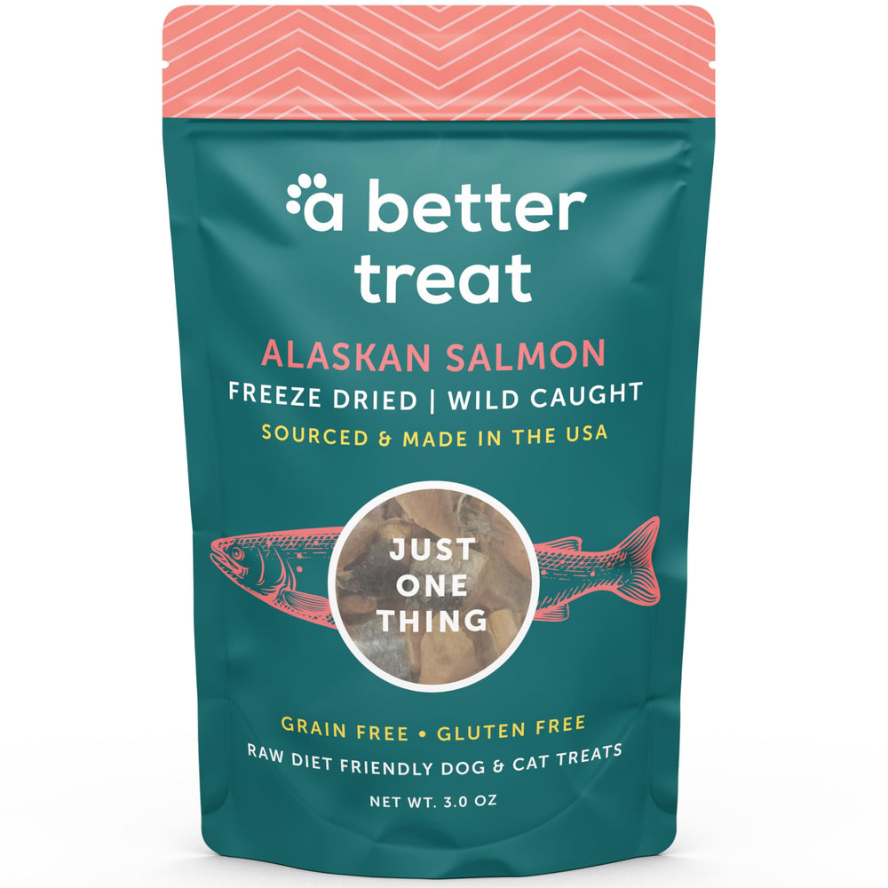 A Better Treat freeze dried salmon treats in packaging offer a high-value training reward.