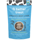 A Better Treat organic beef liver packaging highlights single-ingredient purity for sensitive pets