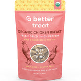 A Better Treat organic freeze-dried chicken breast hero image shows a high-protein reward for dogs.