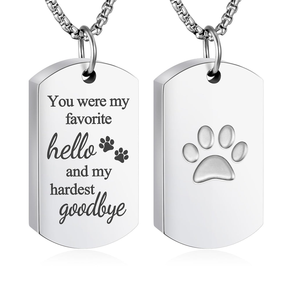 Abooxiu pet tag urn pendant close-up showing durable stainless steel for lasting memories