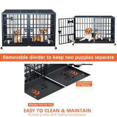 aboxoo divider panel in crate allows two dogs or separate eating and sleeping areas.