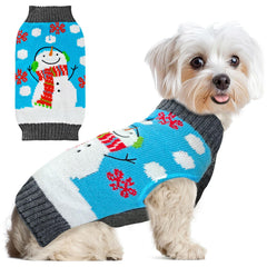 ABRRLO blue snowman dog sweater for festive outdoor photos and warmth.