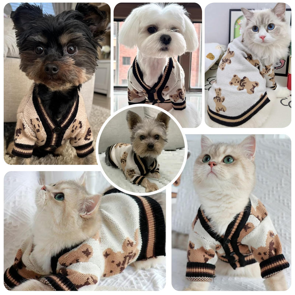 ABRRLO chaleco de punto para perro pequeño con patrón oso, elegante para salidas.