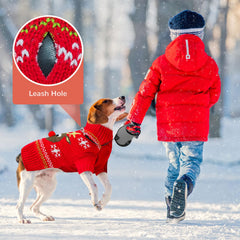 ABRRLO Red Elk sweater back leash hole detail supports safe outdoor walks
