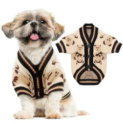 ABRRLO small dog sweater in beige with bear pattern for cozy warmth on walks