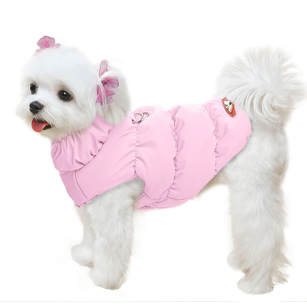 ABRRLO Winter Warm Dog Jacket pink XL front view keeps small dogs warm on cold walks
