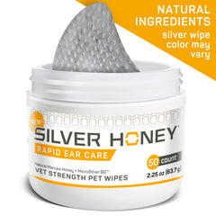 Absorbine Silver Honey ear wipes with Manuka honey detail for gentle cleansing.