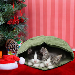 AceOrbit cat sleeping bag cave entry green demonstrates simple burrowing shelter