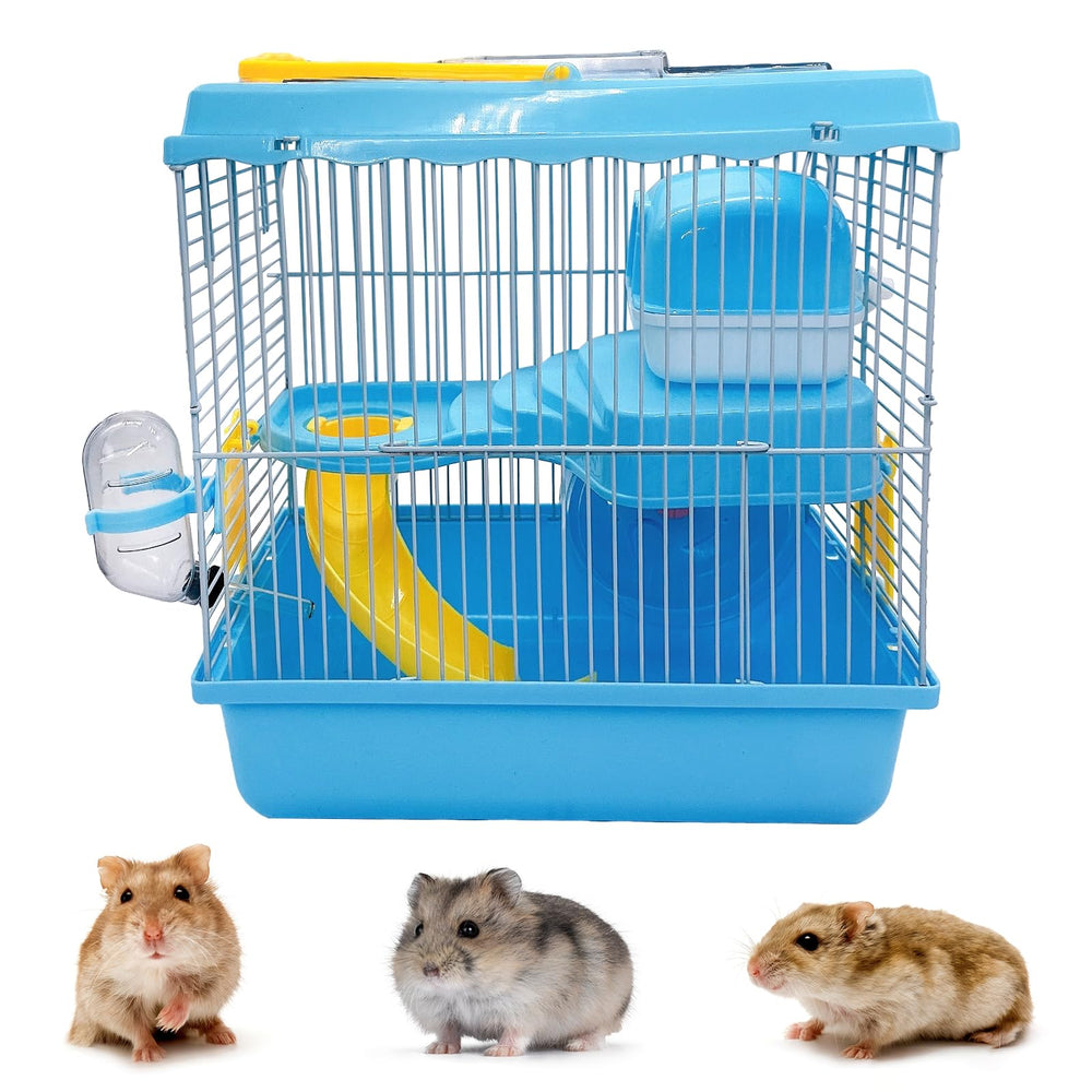 Acsist portable hamster cage two-layer habitat with handle for easy travel and on-the-go play.