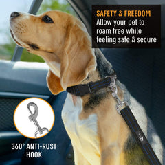 Active Pets blue car seat belt attaches to harness for stable travel.