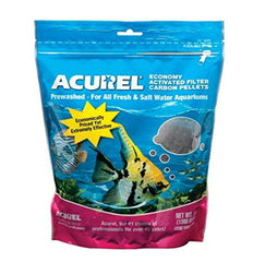 Acurel LLC economy activated filter carbon pellets bag demonstrate water-clearing filtration for aquariums.