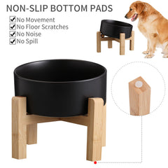 Addggo bamboo stand with non-slip base keeps ceramic bowl steady during dining.
