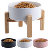 Addggo white elevated dog bowl ceramic stand showing stable feeding posture for pets
