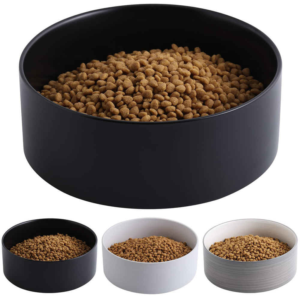 Addogyy Black Ceramic 8in dog bowl with glossy finish for easy cleaning during meals.