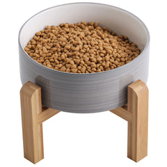 Addogyy elevated ceramic dog bowl on wood stand eases feeding height for medium to large dogs