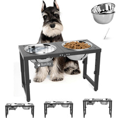 ADENGL adjustable-height elevated dog bowl stand front view with ergonomic dining height