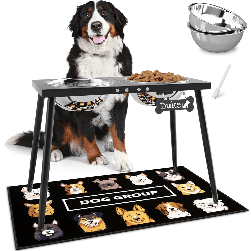 ADENGL metal elevated dog bowl stand at 17-inch height for comfortable feeding.