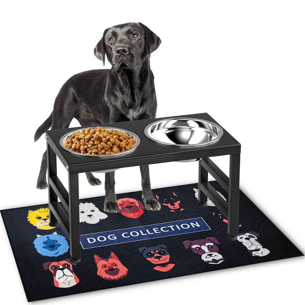 ADENGL metal raised dog bowl stand shown with elevated feeding position for comfortable meals