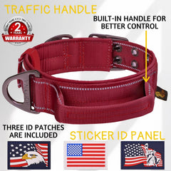 ADITYNA heavy-duty dog collar burgundy side-view highlighting easy-grab training handle.