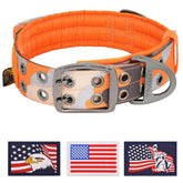 ADITYNA heavy-duty dog collar camo orange front view for large breeds, durable everyday wear