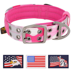 ADITYNA heavy-duty dog collar in camo pink with handle for training and walking.
