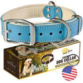 ADITYNA heavy-duty leather dog collar close-up showing padded interior for comfort.