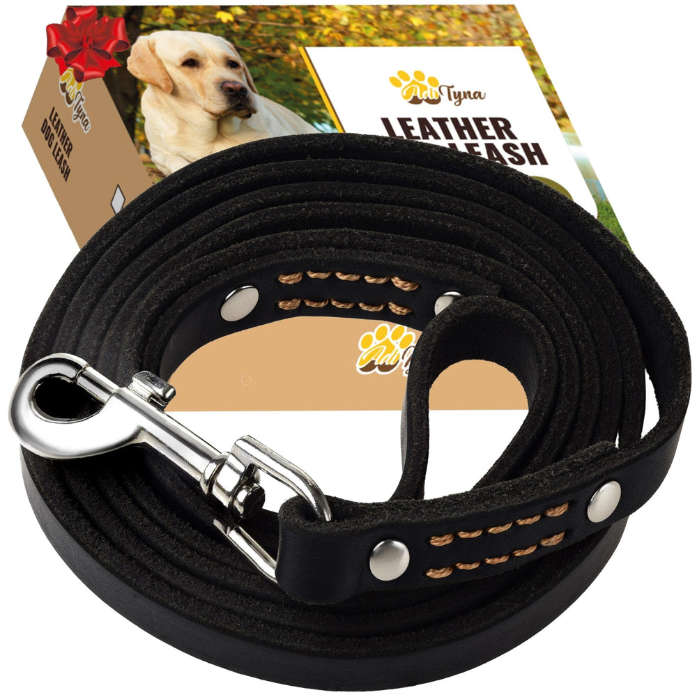 ADITYNA premium leather dog leash 6ft black handle for everyday controlled walks.
