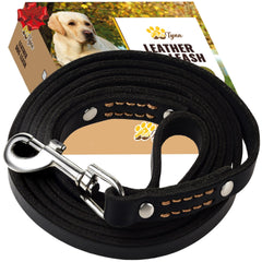 ADITYNA premium leather dog leash 6ft black handle for everyday controlled walks.