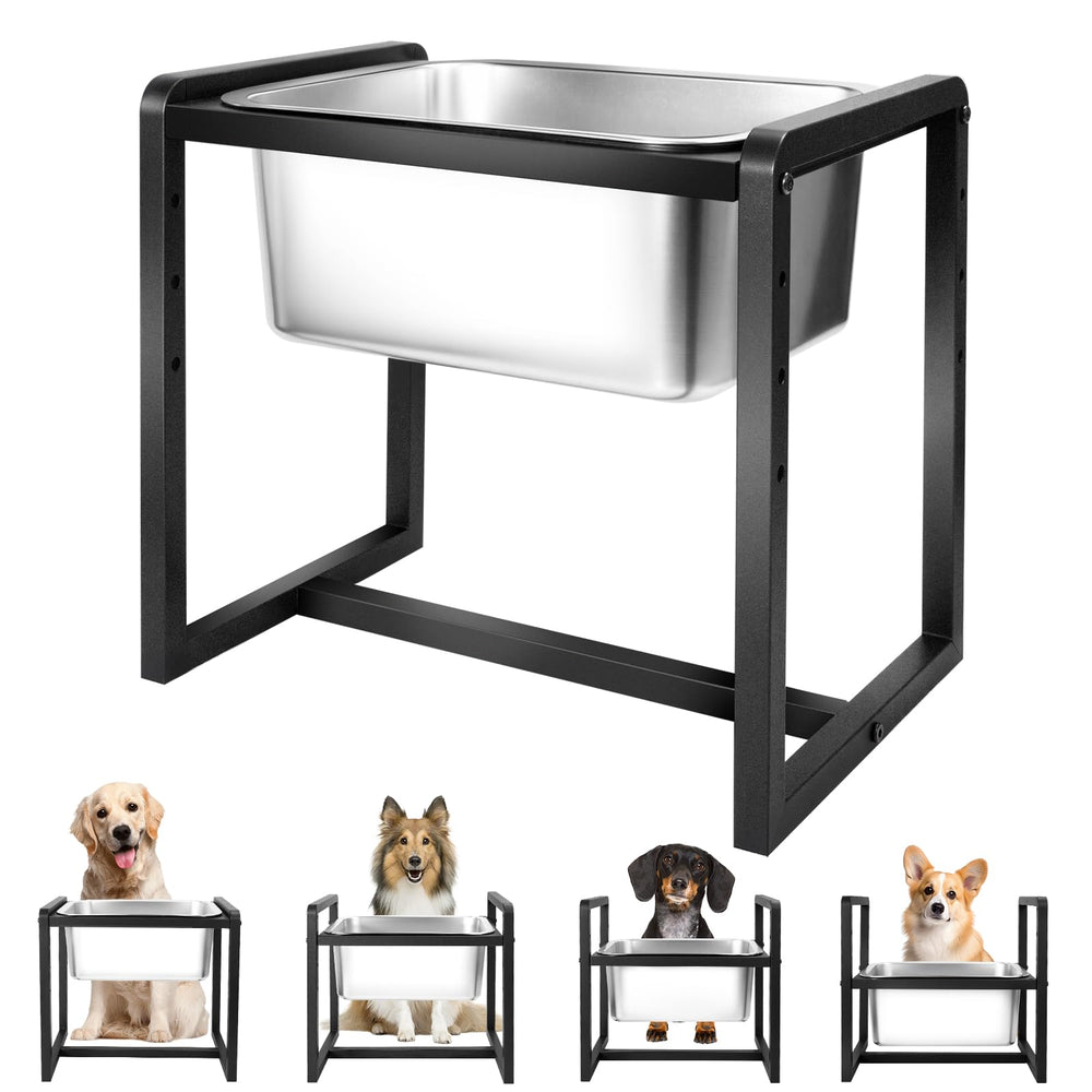 Adjustable Height Elevated Large Dog Water Bowl on a metal stand reduces neck strain during meals.